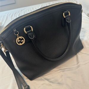 Gucci Black Leather Tote with Gold Accents